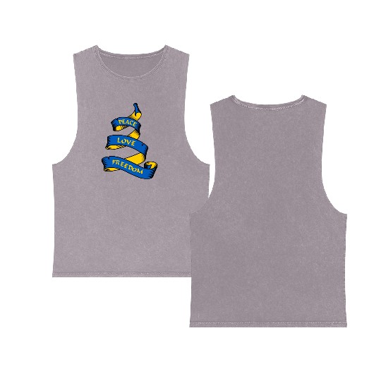 Curl banner with text Ukraine Double Sided Mineral Wash Tank Tops