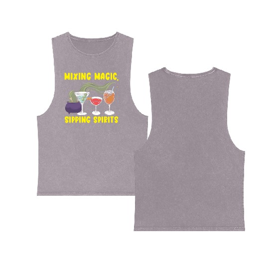 Mixing Magic Sipping Spirits Bartender Halloween Double Sided Mineral Wash Tank Tops