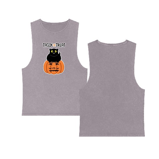 Trick or Treat Black lucky cat with sweetest eyes. Double Sided Mineral Wash Tank Tops