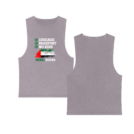 Luggage Passport No Kids Dubai Bound Vacation Double Sided Mineral Wash Tank Tops
