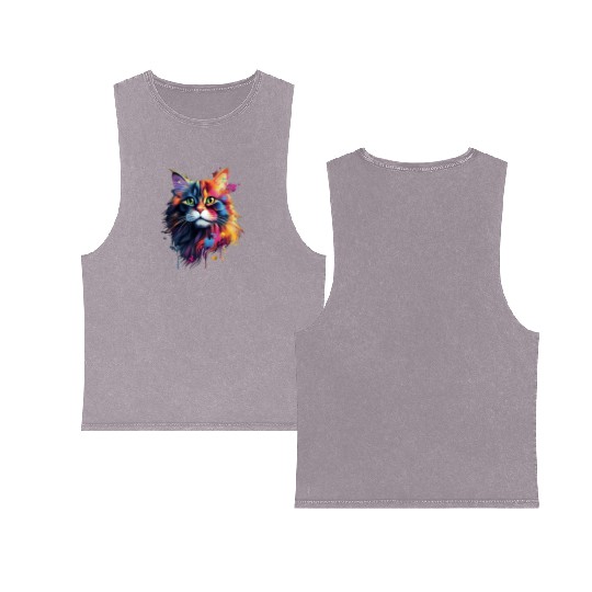 Color Explosion Persian Cat Art Double Sided Mineral Wash Tank Tops