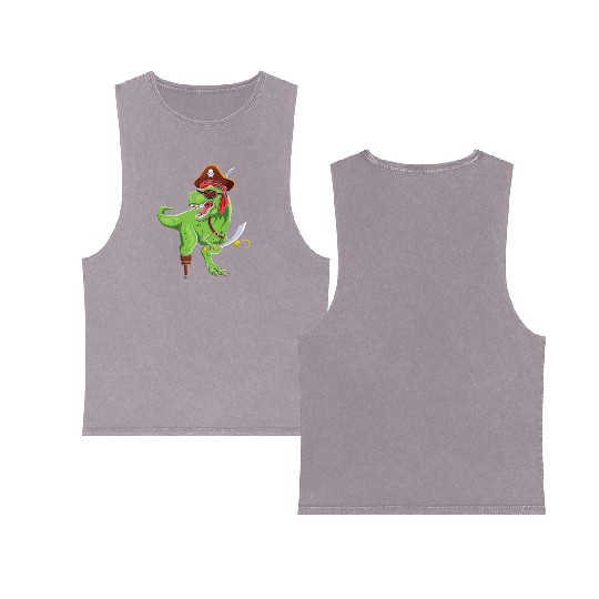 Roar Dinosaur Jolly Pirate Decor Lazy Halloween Double Sided Mineral Wash Tank Tops