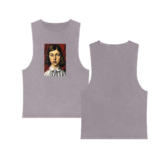 Blue-eyed Woman Painting Double Sided Mineral Wash Tank Tops