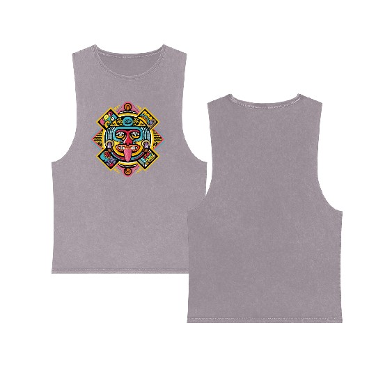 Colorful Aztec Illustration: Ethnic Ornament Double Sided Mineral Wash Tank Tops