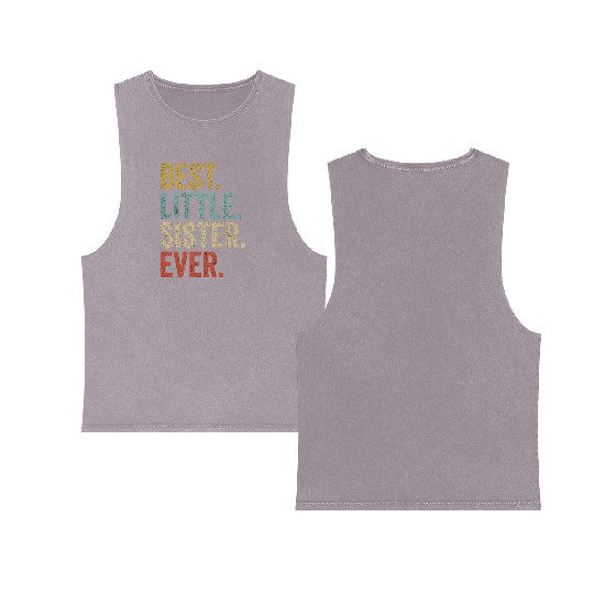 Womens Best Little Sister Ever Double Sided Mineral Wash Tank Tops Funny Little