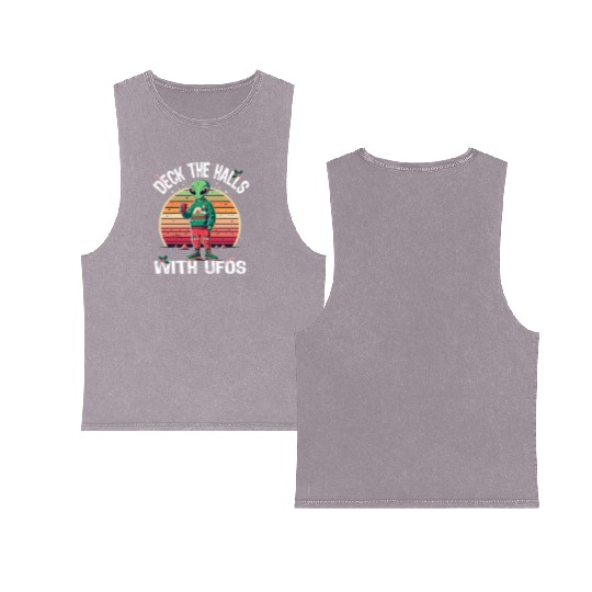 Beam Me Up Santa Claus Alien Christmas Ufo Coffee Double Sided Mineral Wash Tank Tops