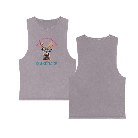 Groove Christmas a Funky Retro Groovy Reindeer Double Sided Mineral Wash Tank Tops