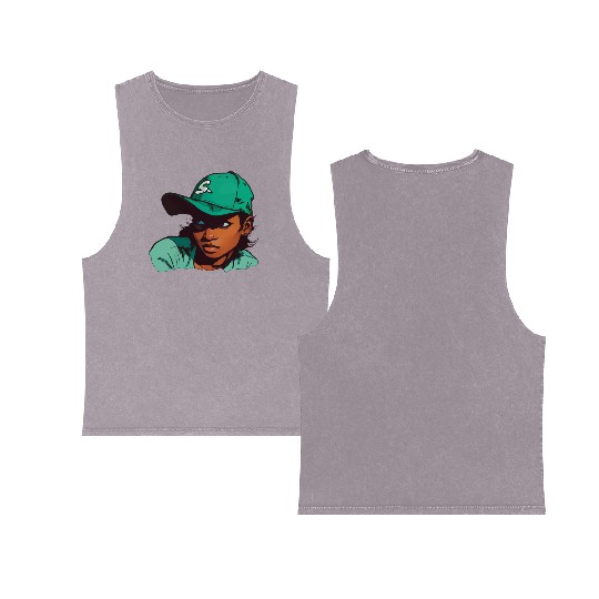 Light Skin Girl in Baseball Hat Double Sided Mineral Wash Tank Tops