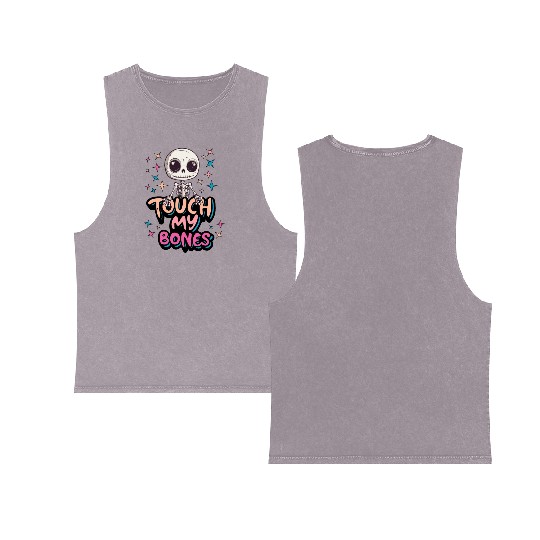 Cute Halloween skeleton - Touch my bones Double Sided Mineral Wash Tank Tops