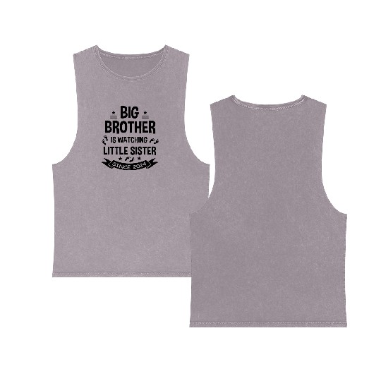The big brother takes care of the little sister in Double Sided Mineral Wash Tank Tops