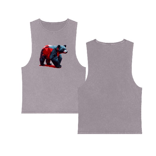 Wild Brown Bear Geometric Red Double Sided Mineral Wash Tank Tops