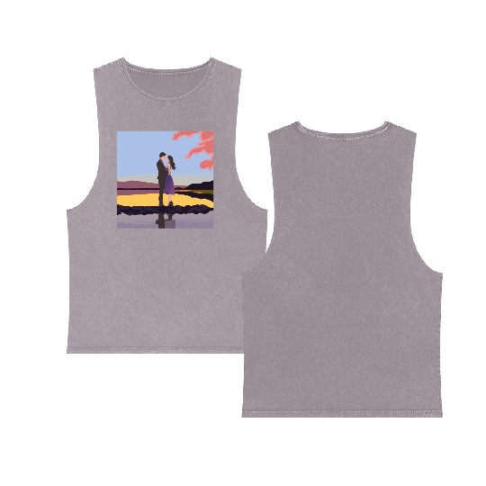 Romantic couple dance with sakura flowers Double Sided Mineral Wash Tank Tops