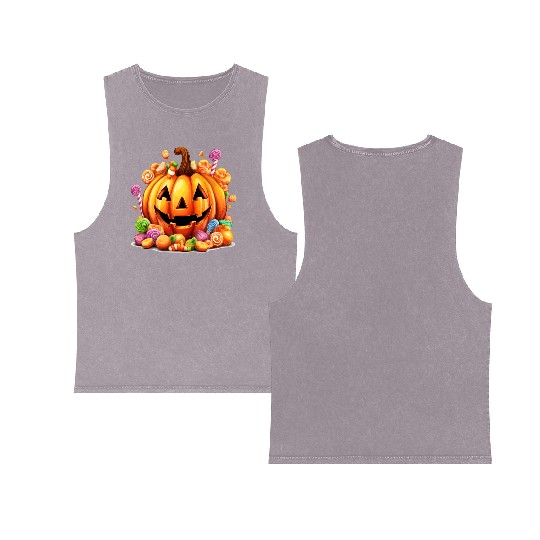 Funny Halloween Cute Pumpkin Sugar Spell Double Sided Mineral Wash Tank Tops