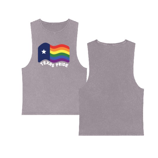 Rainbow Texas Flag Design for proud LGBT+ Texan Double Sided Mineral Wash Tank Tops