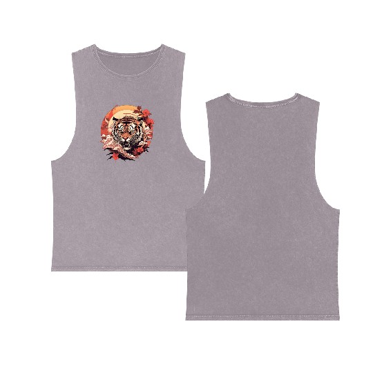 Tokyo Asia 80s Japanese Retro Tiger Double Sided Mineral Wash Tank Tops