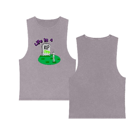 Rip Off Creepy Spooky Dark Joke Cartoon Mood Double Sided Mineral Wash Tank Tops