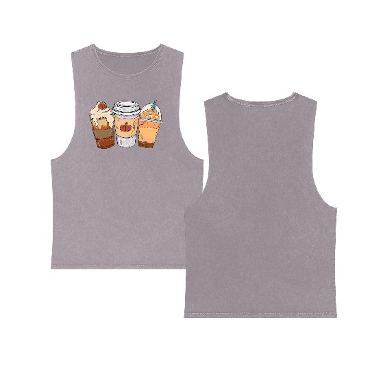 Fall Coffee Drink Thanksgiving Double Sided Mineral Wash Tank Tops
