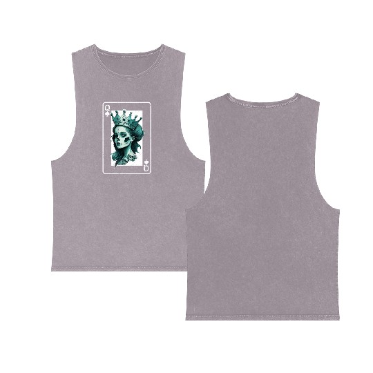 Poker Card Game Creepy Queen of Spades Gothic Double Sided Mineral Wash Tank Tops