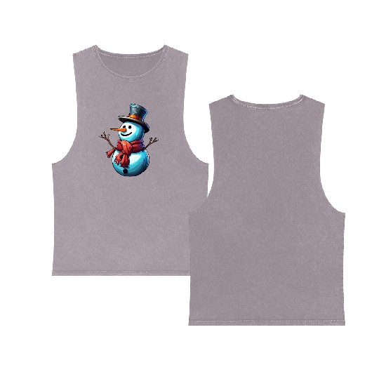 Snowman / Winter / Snowflake / White / Frosti Double Sided Mineral Wash Tank Tops