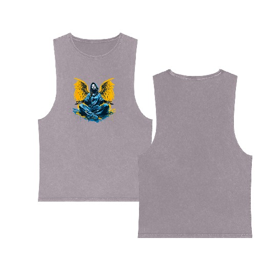 Woman with Angel Wings Angel Esoteric Wings Double Sided Mineral Wash Tank Tops