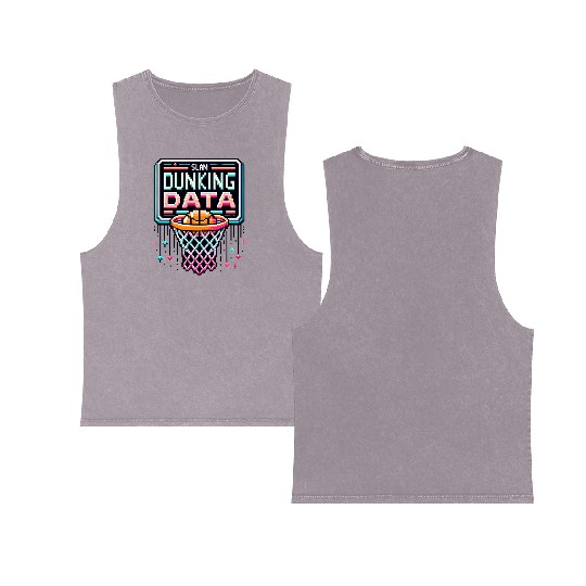 Slam Dunking Data - Retro 8-bit Basketball Hoop Double Sided Mineral Wash Tank Tops