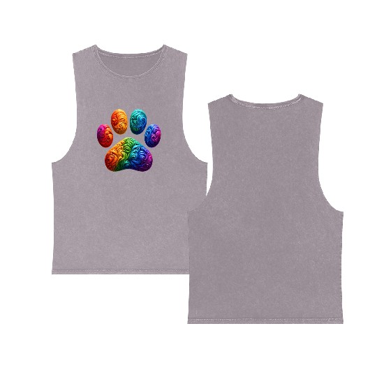 Colorful Paw Prints Edition Double Sided Mineral Wash Tank Tops