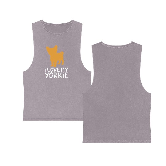 Yorkshire Terrier Dog Silhouette I Love My Yorkie Double Sided Mineral Wash Tank Tops