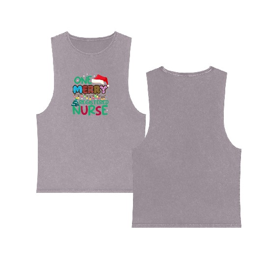 One Merry Registered Nurse Christmas Double Sided Mineral Wash Tank Tops