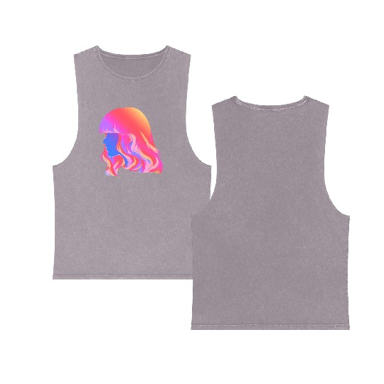 Full Color Silhoutette Of Hair Women Double Sided Mineral Wash Tank Tops