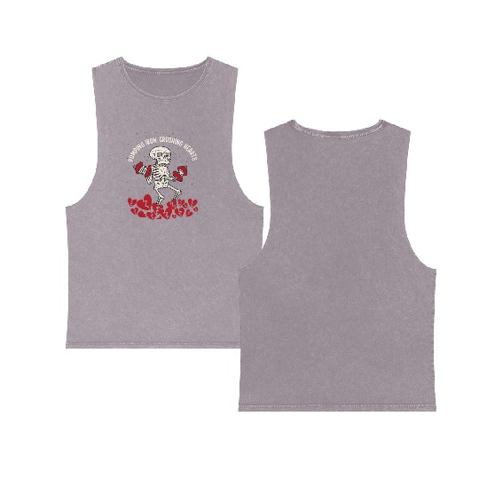Anti Valentine´s Day Broken Heart Powerlifting Gym Double Sided Mineral Wash Tank Tops