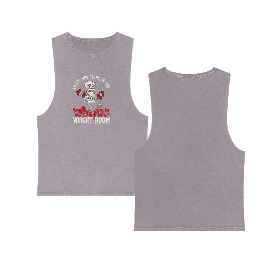 Anti Valentine´s Day Broken Heart Powerlifting Gym Double Sided Mineral Wash Tank Tops
