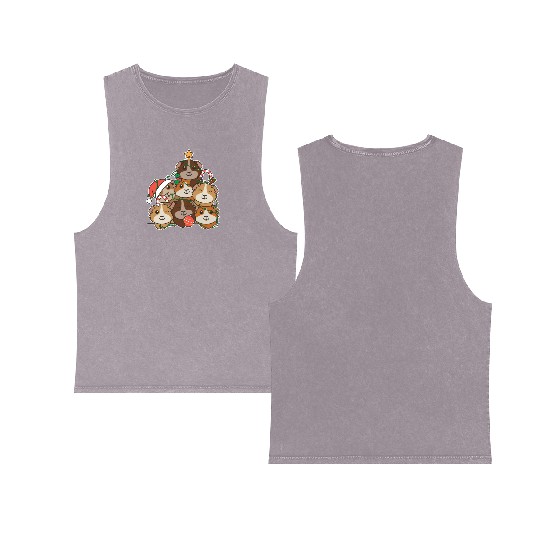 Guinea Pig Christmas Tree Funny Animal Double Sided Mineral Wash Tank Tops