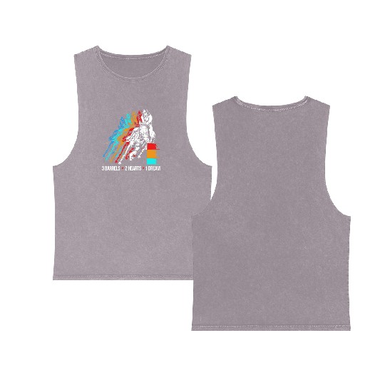 3 Barrels 2 Hearts 1 Dream Barrel Racing For Women Double Sided Mineral Wash Tank Tops