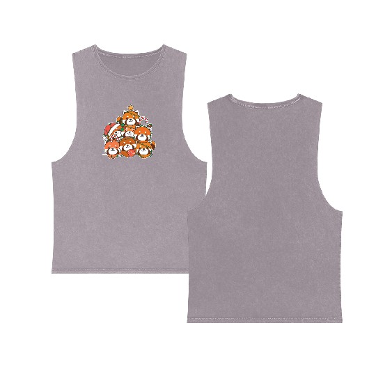 Red Panda Christmas Tree Funny Animal Double Sided Mineral Wash Tank Tops