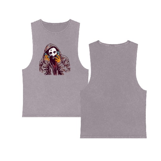 Ghostface Phone Call Double Sided Mineral Wash Tank Tops