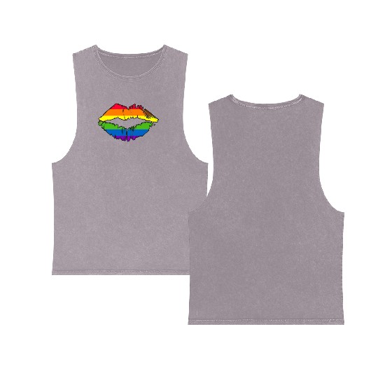 LGBTQ Gay Pride Rainbow Flag Lips Double Sided Mineral Wash Tank Tops