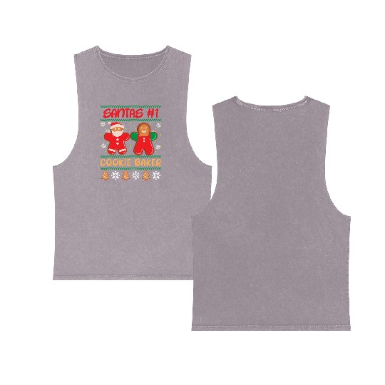 Santa's Number 1 Cookie Baker Christmas Baking Double Sided Mineral Wash Tank Tops