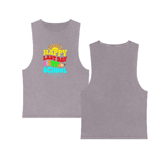 Happy Last Day Of School Teacher Students Groovy Double Sided Mineral Wash Tank Tops