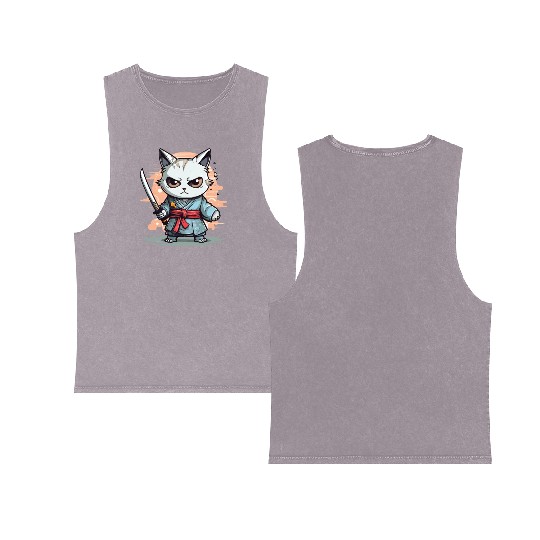 Cute Samurai Cat Kawaii Japanese Ronin Aesthetic A Double Sided Mineral Wash Tank Tops