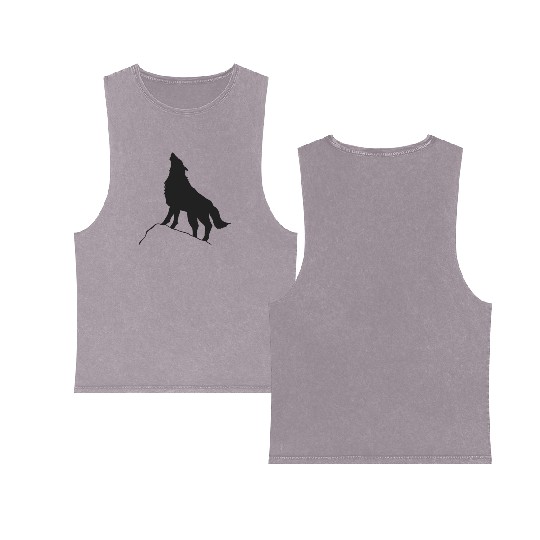 Howling Wolf Silhouette Double Sided Mineral Wash Tank Tops