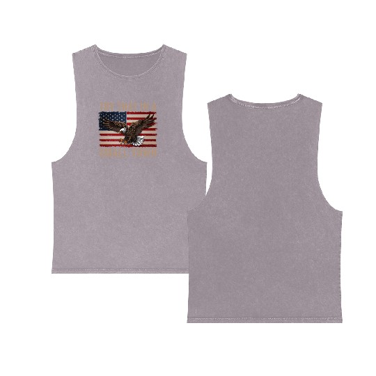 Try That In A Small Town American Flag Eagle Double Sided Mineral Wash Tank Tops
