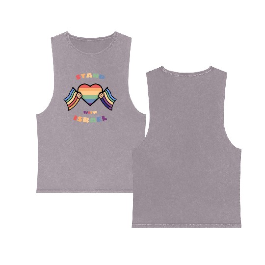 LGBTQ community STANDS WITH ISRAEL Double Sided Mineral Wash Tank Tops