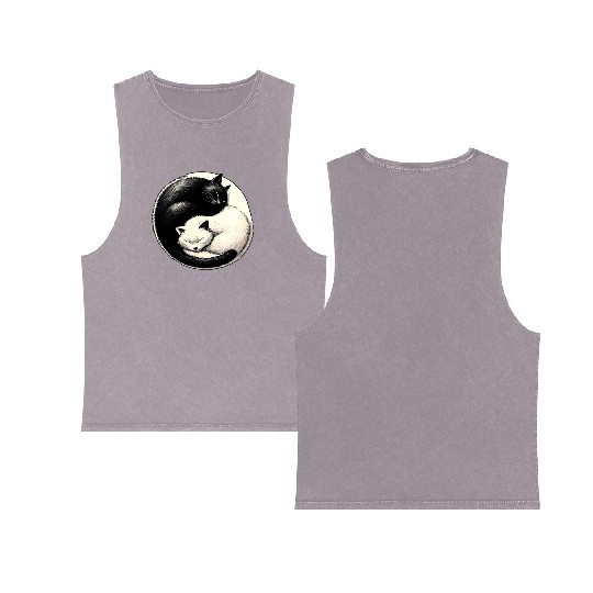 Yin and yang cats sleeping Double Sided Mineral Wash Tank Tops