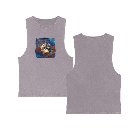 Nativity scene with Mary Joseph Baby Jesus Double Sided Mineral Wash Tank Tops
