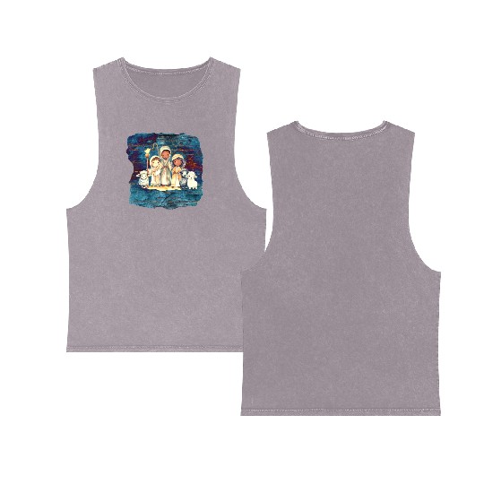 Christmas Nativity Scene Shepherds and Sheep Double Sided Mineral Wash Tank Tops