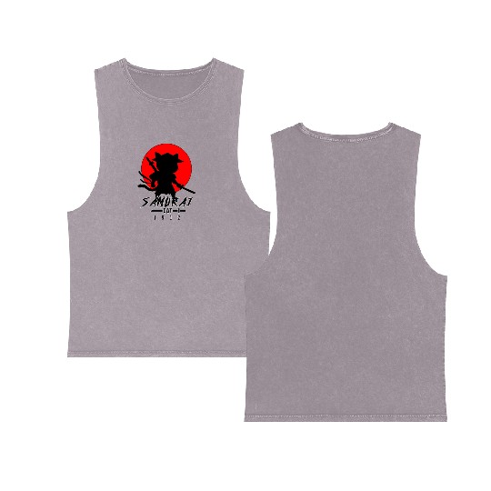 Samurai Cat Double Sided Mineral Wash Tank Tops