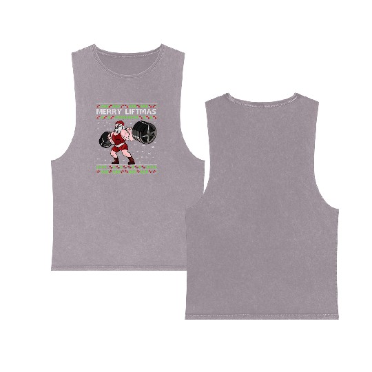 MERRY LIFTMAS Funny Strong Santa Claus Double Sided Mineral Wash Tank Tops