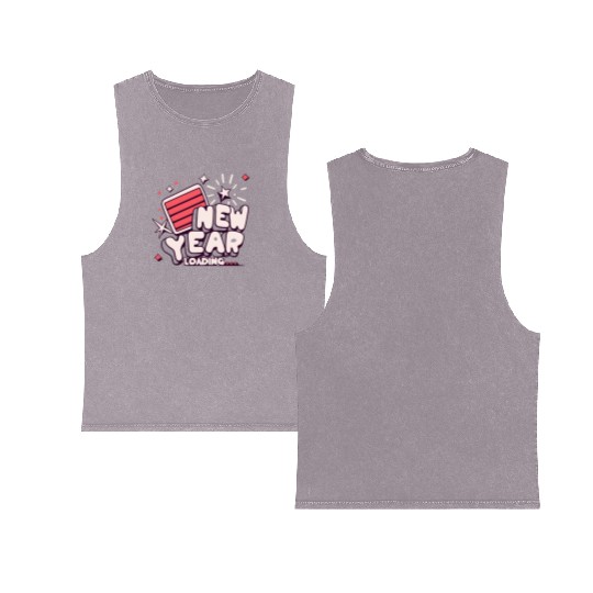 NYE New Year Loading Cheers To Festive New Year's Double Sided Mineral Wash Tank Tops