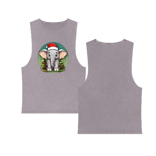 Elephant Christmas Double Sided Mineral Wash Tank Tops