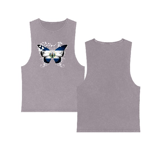 El Salvador Flag Salvadoran Double Sided Mineral Wash Tank Tops